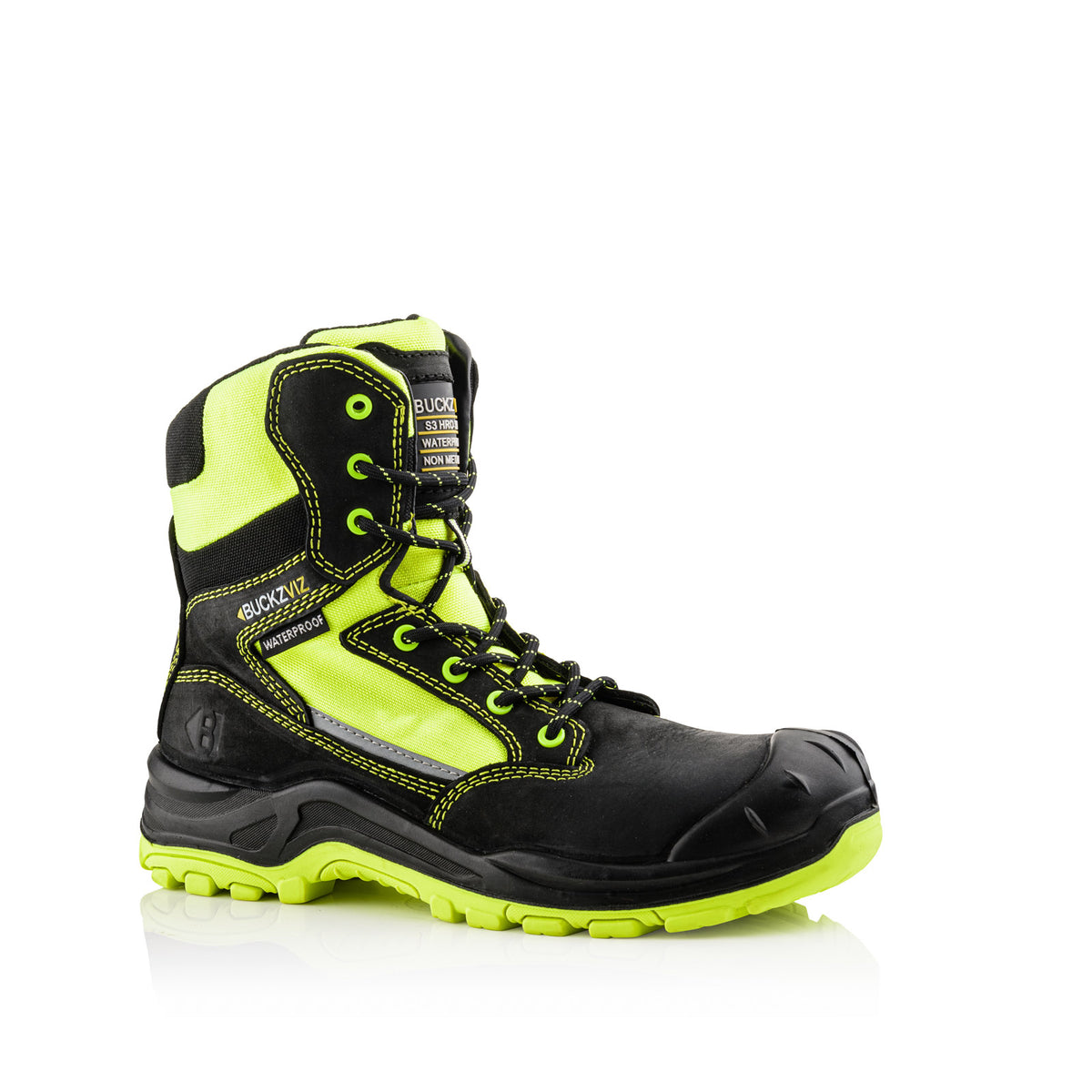 BVIZ1 YL BK Buckzviz High Leg Lace/Zip Boot - Black HI Vis Yellow