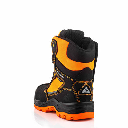 BVIZ1 BK OR Buckz Viz hoge veter-/ritsschoen - zwart hi-vis oranje – linkerzijaanzicht 4