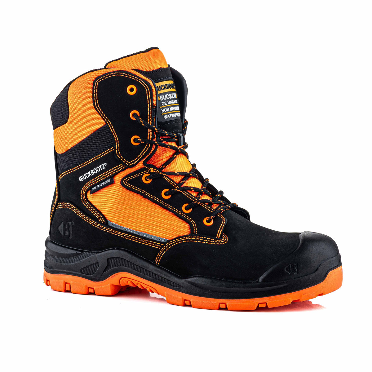 BVIZ1 BK OR Buckz Viz hoge veter-/ritsschoen - zwart hi-vis oranje – rechterzijaanzicht 6