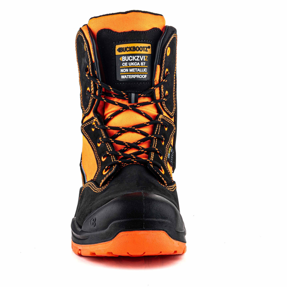 BVIZ1 BK OR Buckz Viz hoge veter-/ritsschoen - zwart hi-vis oranje – rechterzijaanzicht 9