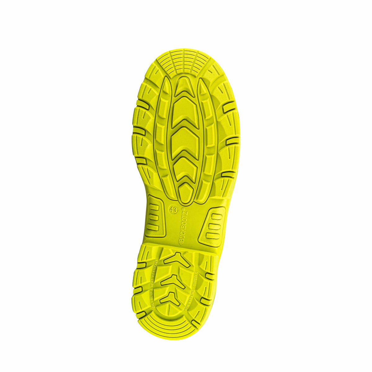BVIZ1 BK YL Buckz Viz hoge veter-/ritsschoen - zwart hi-vis geel – loopzoolaanzicht 6