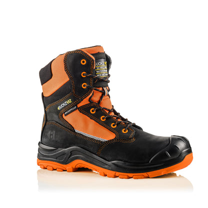 BVIZ1 OR BK Buckzviz High Leg Lace/Zip Boot - Black HI Vis Orange