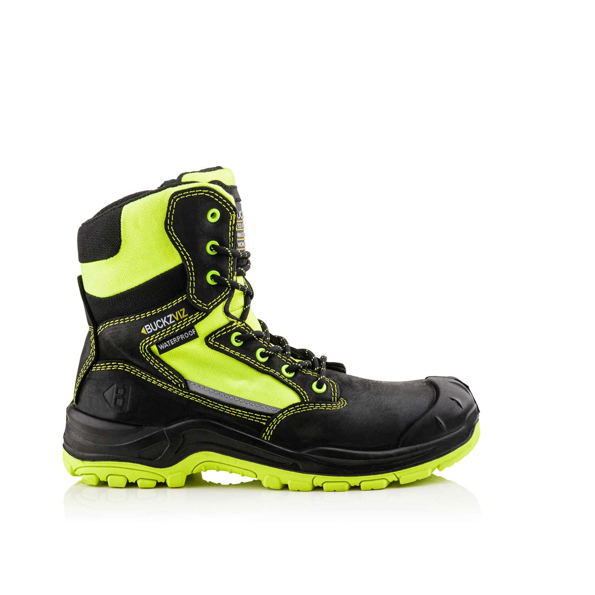 BVIZ1 YL BK Buckzviz High Leg Lace/Zip Boot - Black HI Vis Yellow