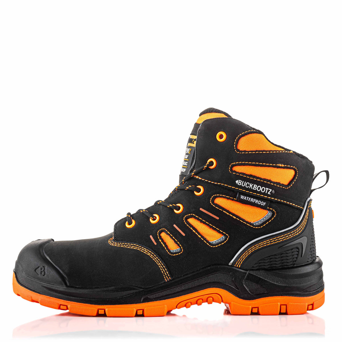 BVIZ2 BK OR Buckz Viz veterschoen - zwart hi-vis oranje – linkerzijaanzicht 6
