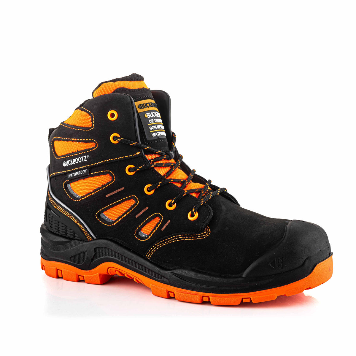 BVIZ2 BK OR Buckz Viz veterschoen - zwart hi-vis oranje – rechterzijaanzicht 2